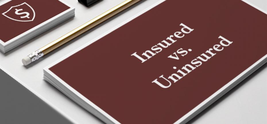 The text 'Insured vs. Uninsured' is written in white letters on a maroon background.