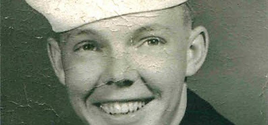 Earl Frieden is pictured in uniform in this black-and-white Navy portrait