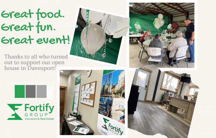 This photo collages shows pictures of visitors at Fortify Group's recent open house in Davenport. Green-and-white balloons and the new offices spaces are also pictured. 