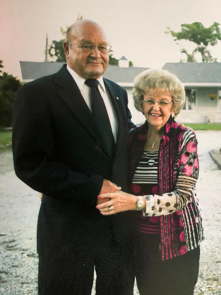 Tanny and Marilyn Reinsch are pictured in a recent outdoor portrait. They have been married 63 years.