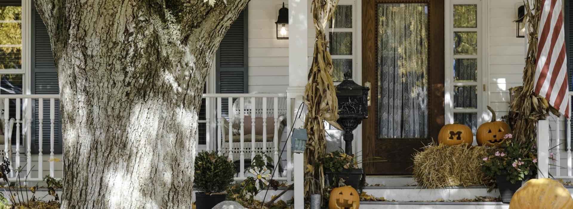 Real Estate home with Pumpkins on the porch